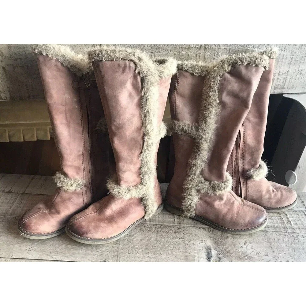 PRIMIGI Girls Brown Leather Fur Tall Boots Renata Eu 28  US 11, 2 Avb Twins?